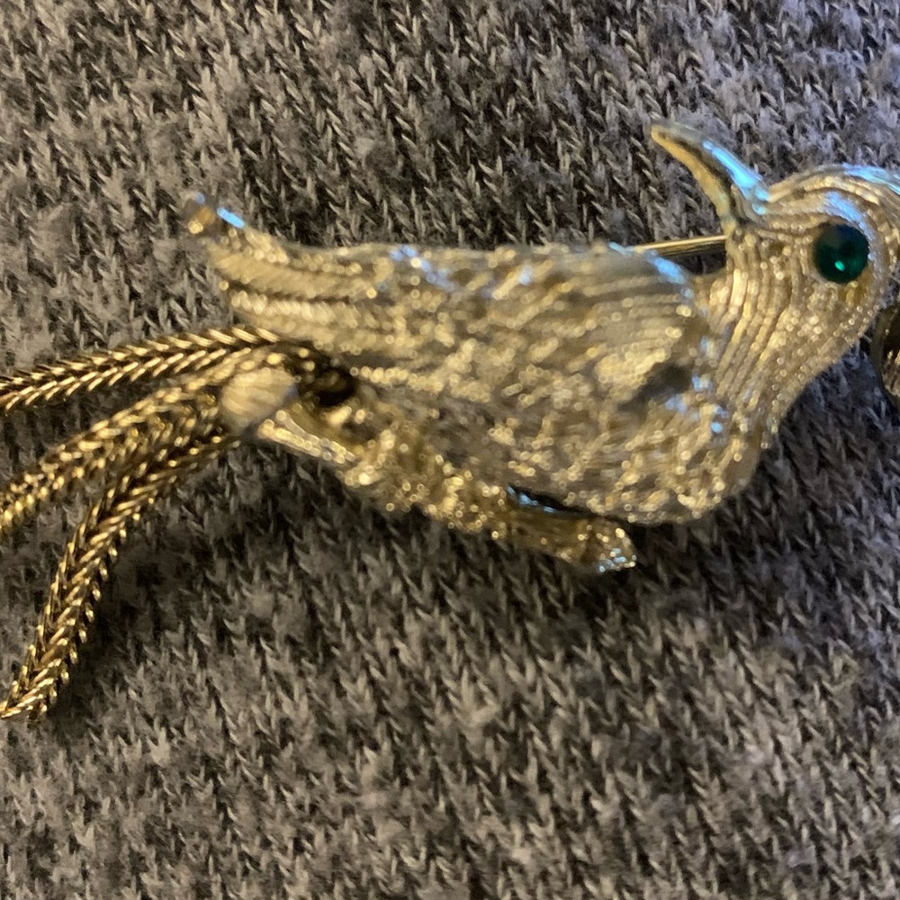 Vintage Bird Brooch Textured Silver Toned